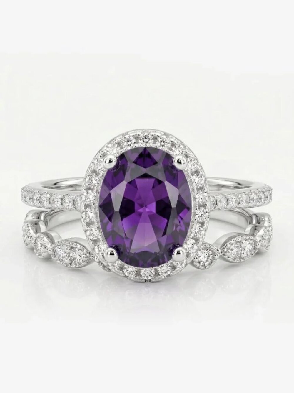 Charmed Aroma Purple Amethyst Ring Set, 925 Sterling Silver Charmed Aroma